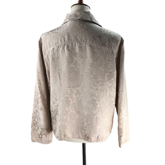Chico’s Silk Jacket Gold Jacquard Sz 2 Large Lagenlook Classic Minimalist - Picture 9 of 15